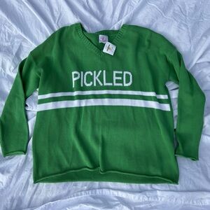 Green “Pickled” Sweater with White Stripes